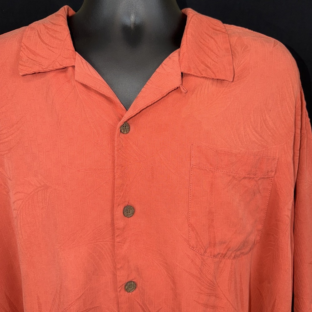 Tommy Bahama Mens Large Coral Orange 100% Silk Tropical Jacquard Camp Shirt XXL